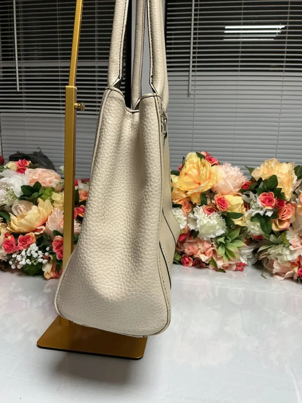 Wilsons Leather Cream Genuine Leather Tote Leopard Lining Shoulder Bag